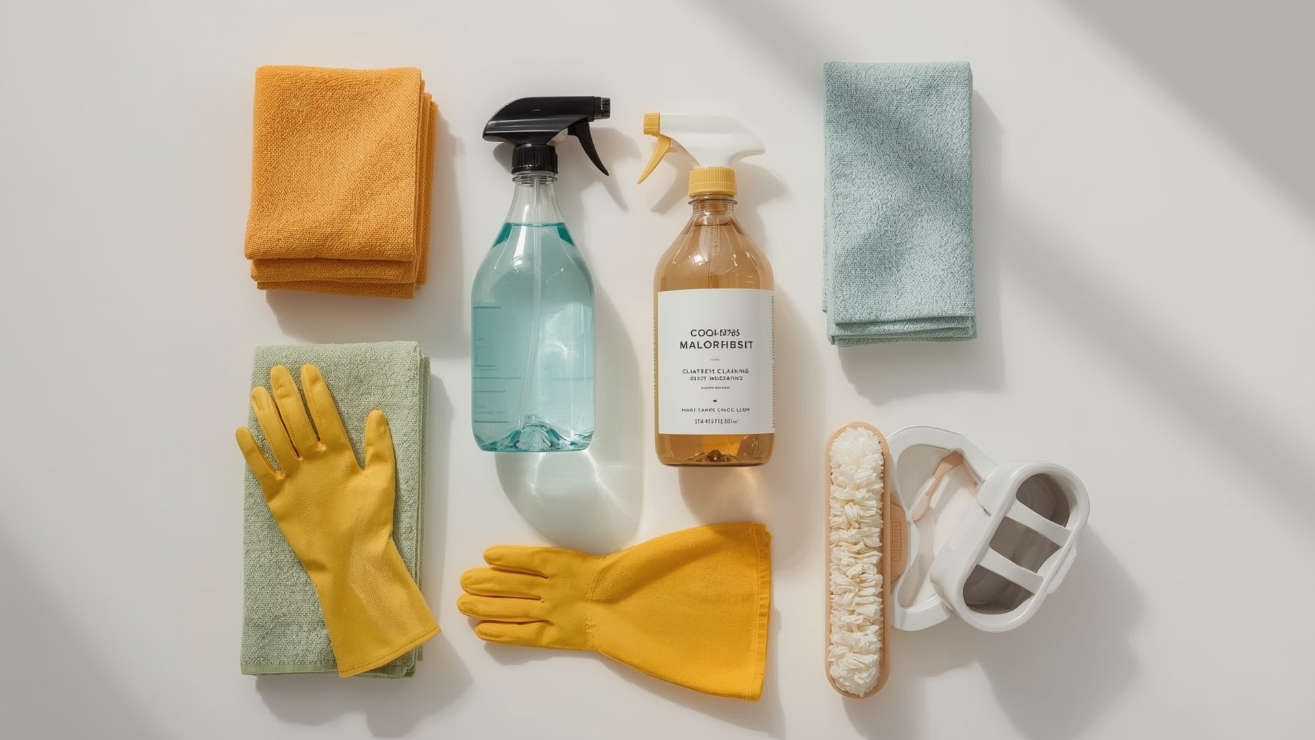 Professional cleaning supplies and eco-friendly tools laid out before a house cleaning visit