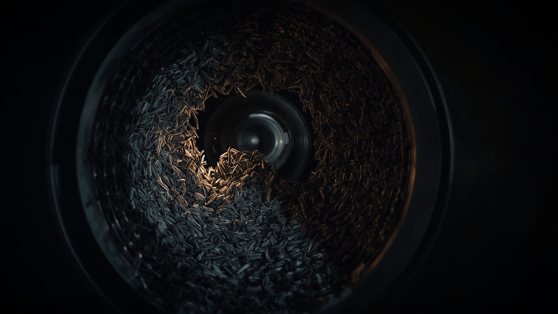 Close-up interior view of lint-clogged dryer vent duct showing dangerous buildup